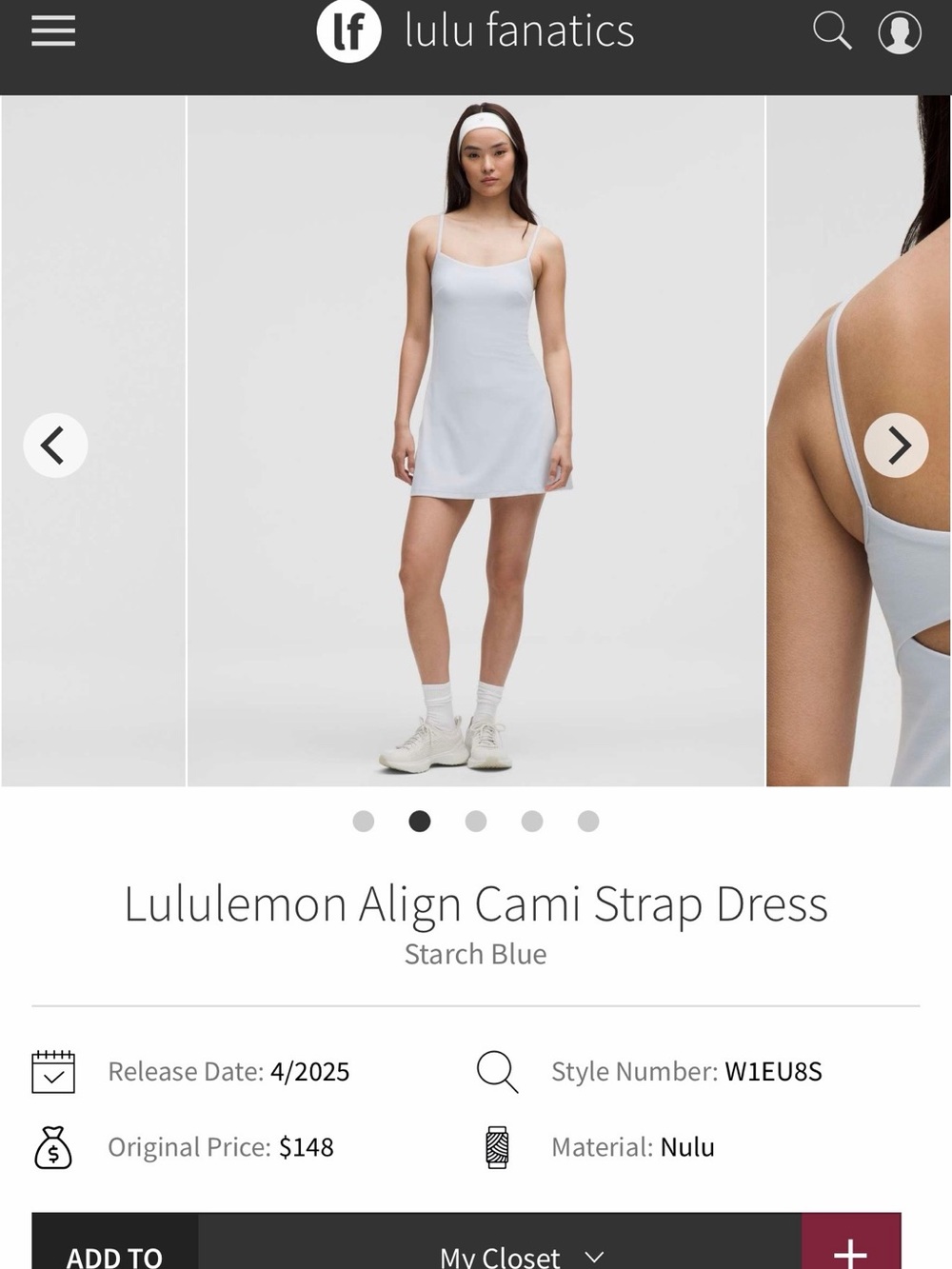 NWT Lululemon Align Cami Strap Dress Starch Blue STRH Size 4